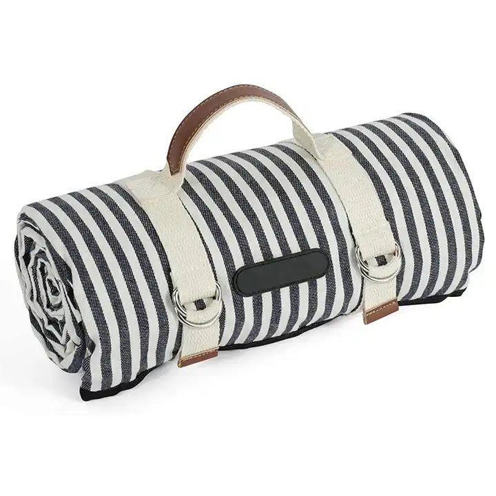 Navy & White Striped Roll-Up Picnic Rug – Stylish, Waterproof & Cozy